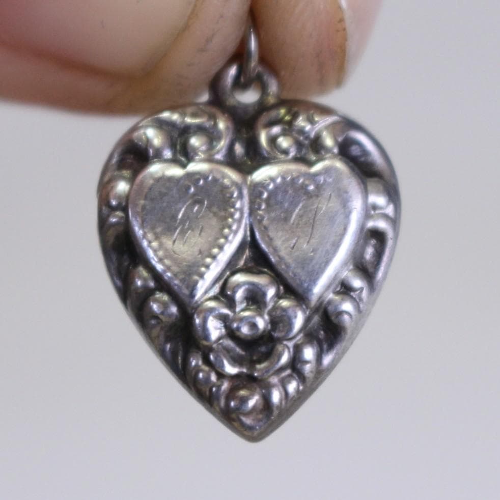40s　スウィートハートジュエリー　WW2　シルバー　チャーム　勿忘草　両想い