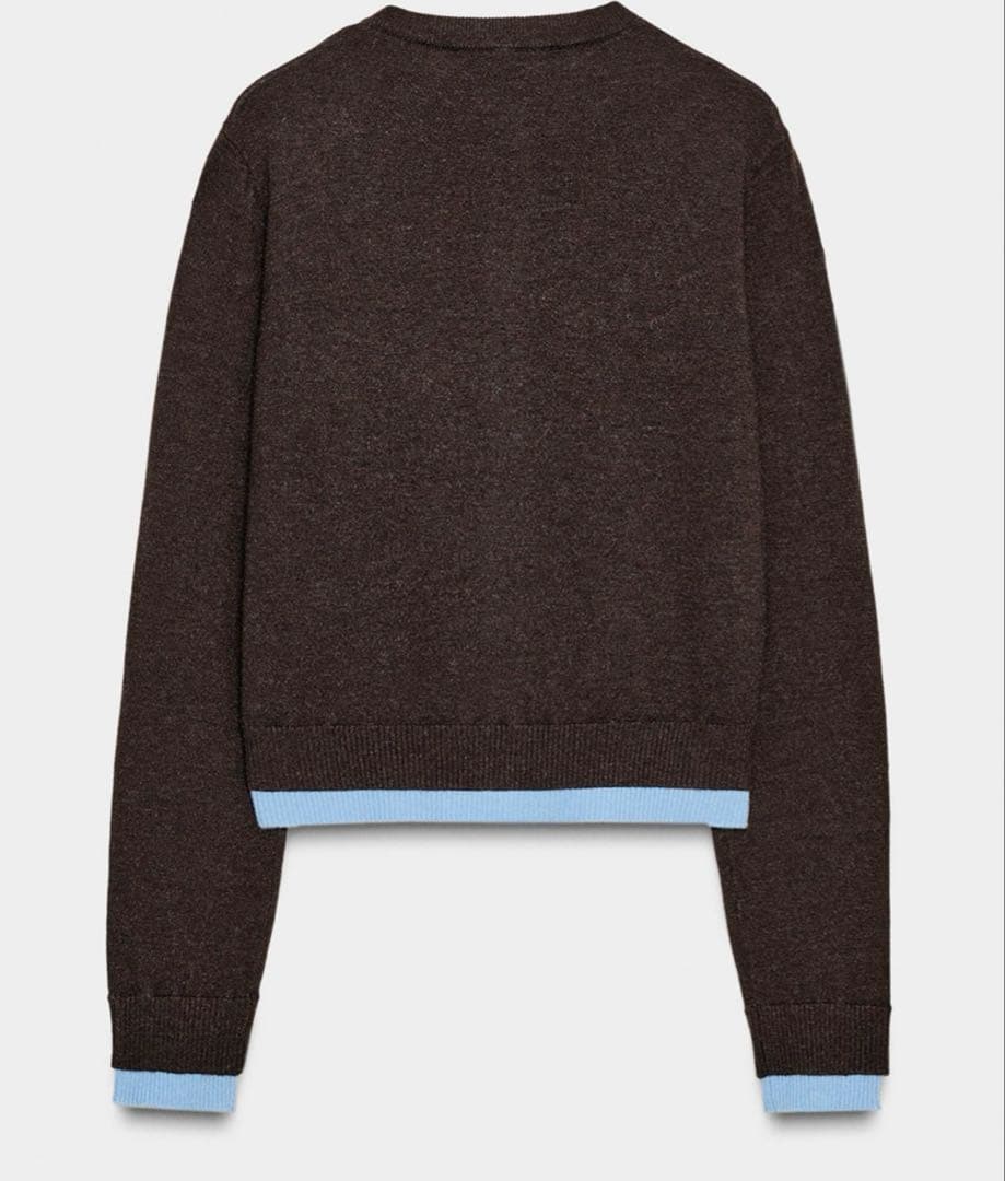 【新品未使用】ZARA コントラストニットカーディガン　M ブラウン×ブルー