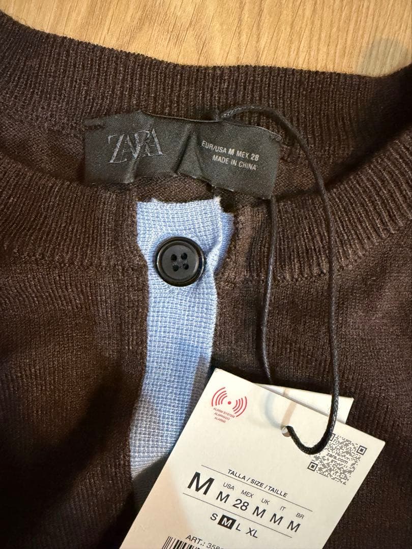 【新品未使用】ZARA コントラストニットカーディガン　M ブラウン×ブルー