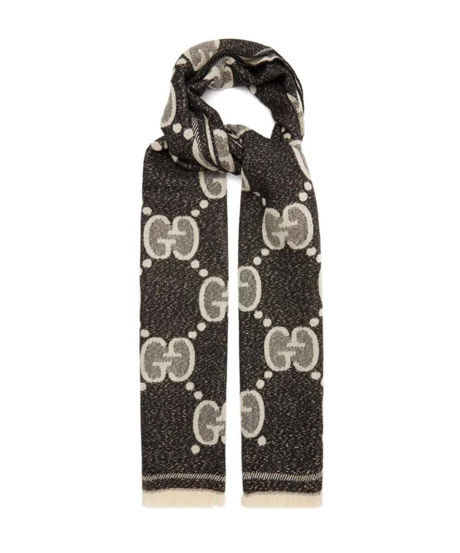 GUCCI マフラー GG ロゴ　ジャガード　メタリック　ウール　リバーシブル