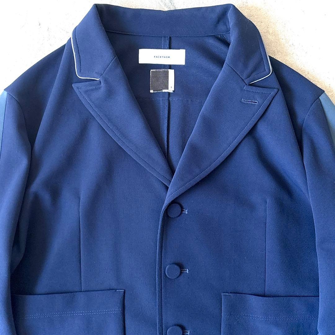 ファセッタズム 日本製 3→Lジャージ素材 短丈 テーラードジャケット ネイビー