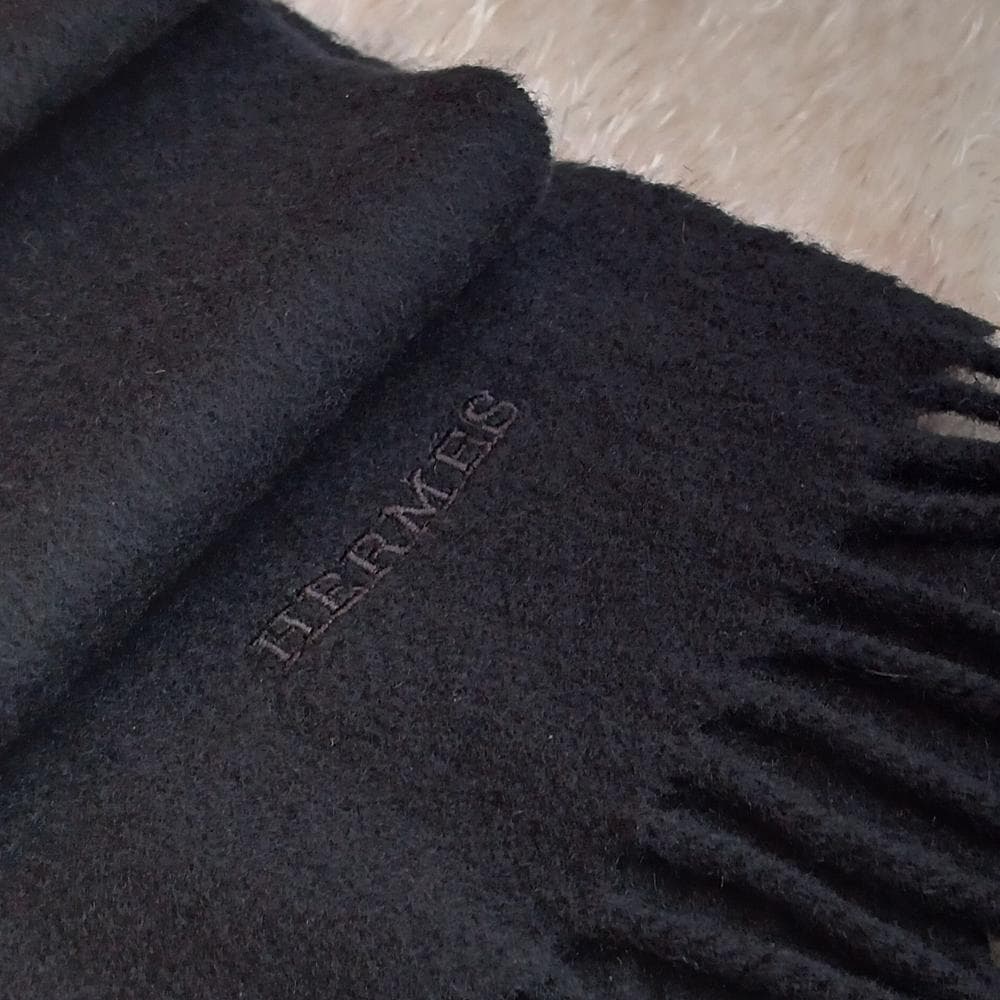 HERMES エルメス カシミヤ100% 大判マフラー ス トール マフラー 黒