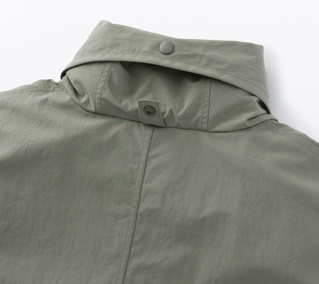 無印良品　撥水UVカットフードがしまえるロングコート　スモーキーグリーン.L