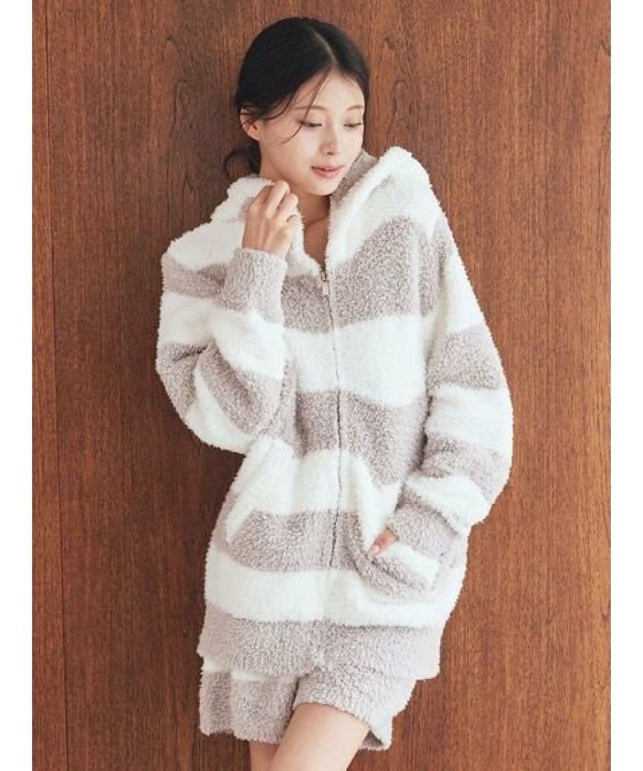 【新品】ジェラピケ　ボーダーパーカ&ショートパンツセット【モカ】
