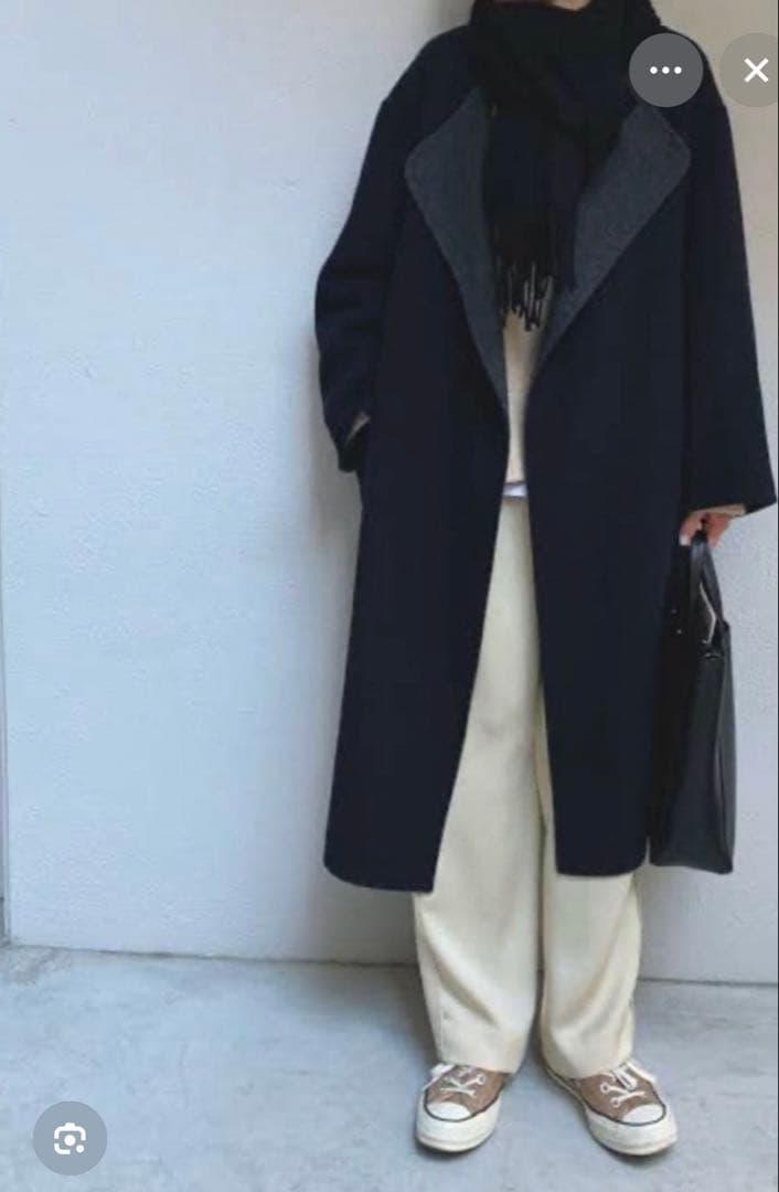 h*o様 ネイビー &グレーロングコート ベルト付き　リバーシブル　36サイズ