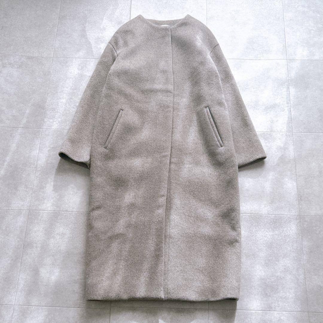 【極美品✨】IENA イエナ ラムウール ノーカラーロングコート　ベージュ　36