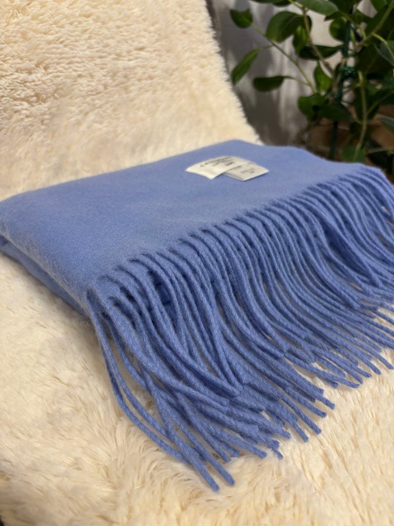 シップス　ラグジュアリー　ピュアカシミア　大判ストール　水色