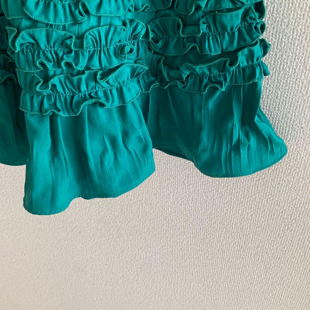 【美品】COEL コエル　フリル　ティアード　スカート　差し色グリーン　M