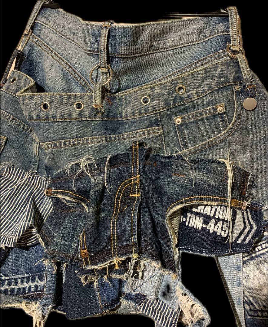 デニムリメイク★ふりふり重ね履きシルエットパンツ