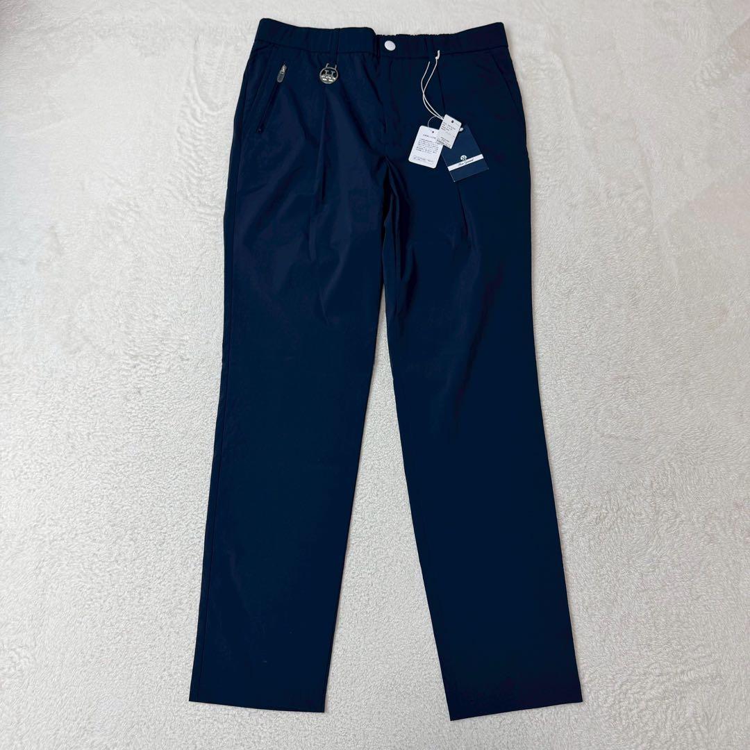新品　ホーンガーメント　ゴルフパンツ　近年　ネイビー　ロゴ金具　ワッペン