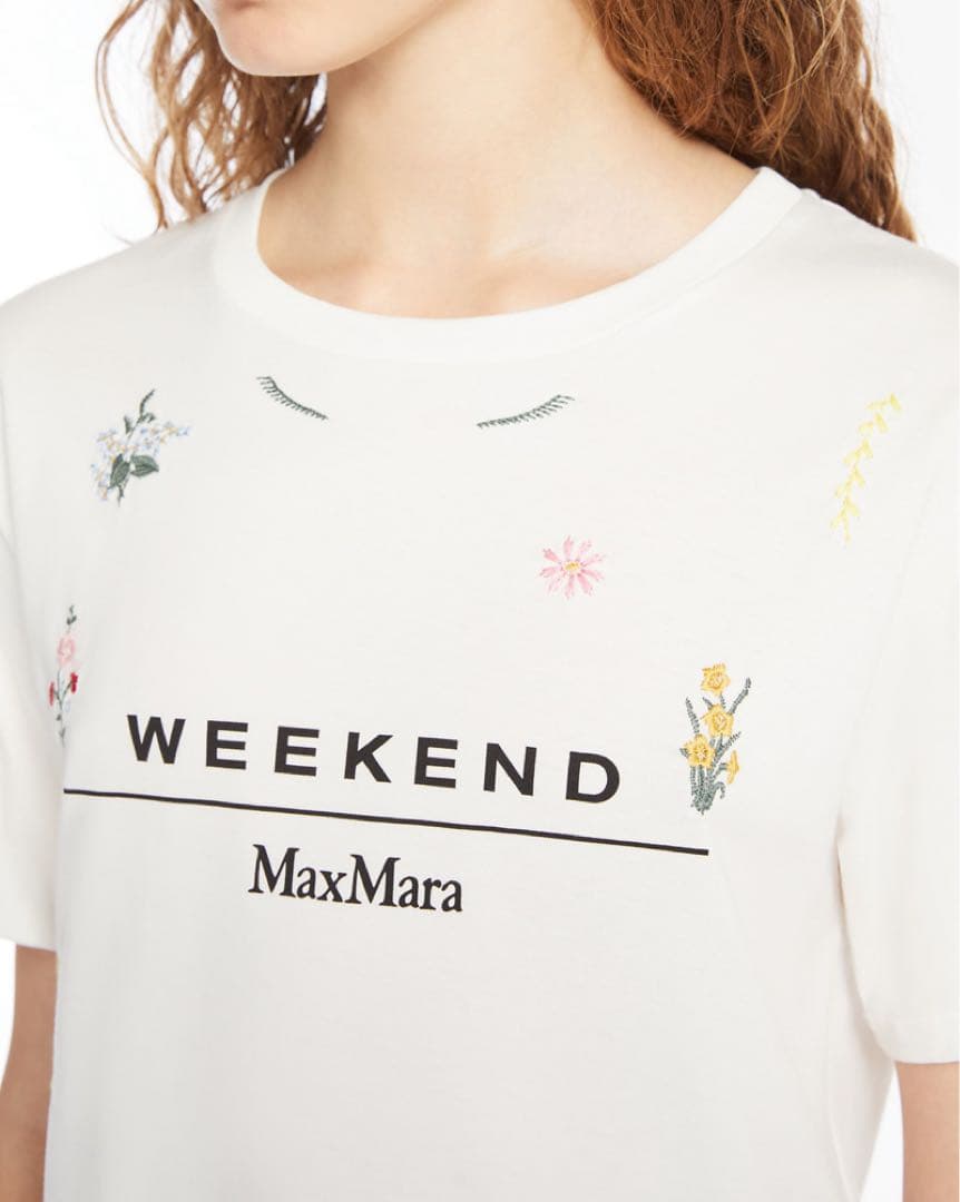 マックスマーラ 刺繍デザイン ロゴTシャツ ホワイト