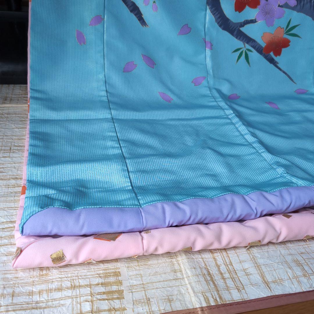 新舞踊　水色 桜柄 着物　裾引き