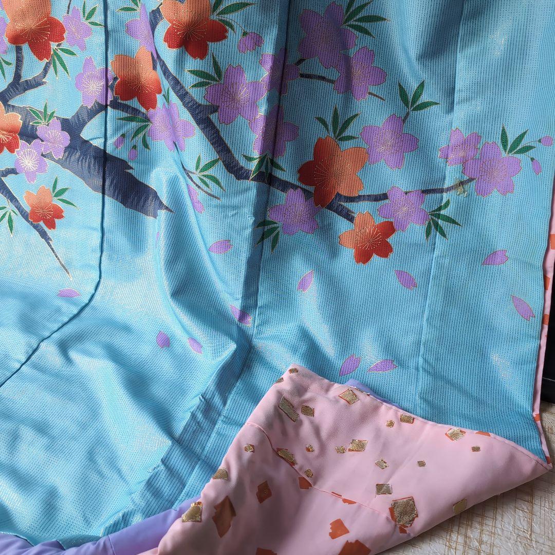 新舞踊　水色 桜柄 着物　裾引き