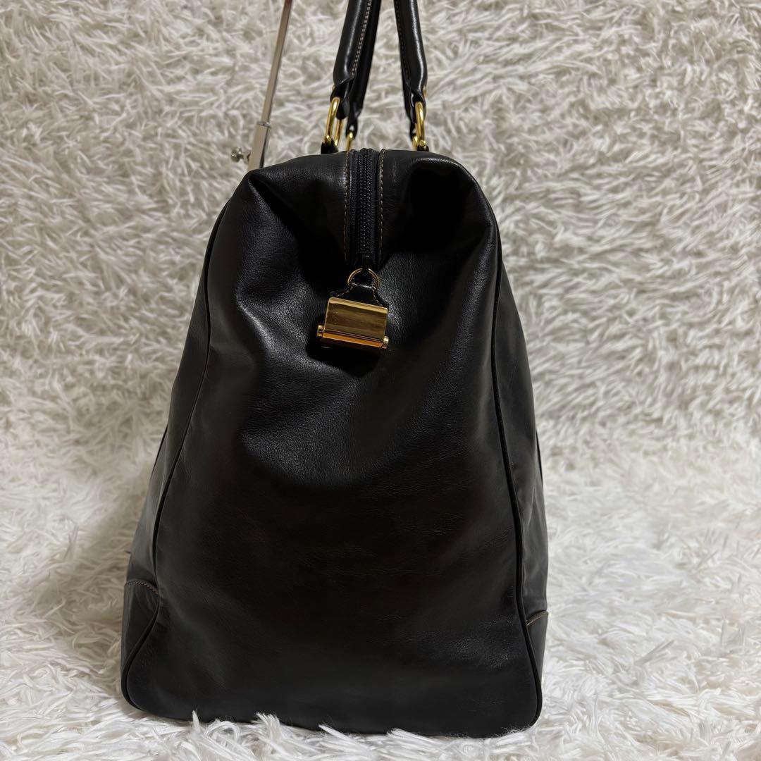 ✨極美品✨キタムラ ボストンバッグ ロゴ型押し ゴールド金具 大容量 レザー 黒