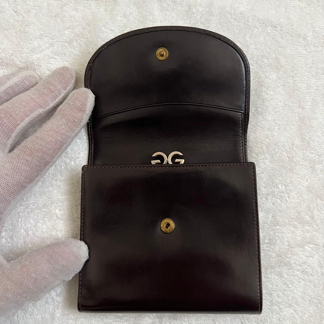 極上レザー グッチ 三つ折り財布 がま口 ダークブラウン