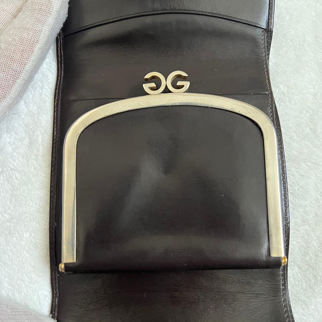 極上レザー グッチ 三つ折り財布 がま口 ダークブラウン