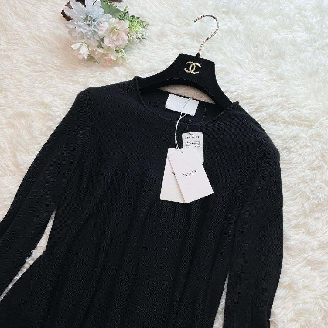 未使用タグ付 マーレット ADDISON ニットドレス 黒 XS ティアード