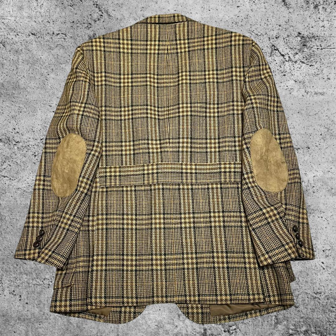 ダックス テーラードジャケット エルボーパッチ チェック くるみボタン ウールL