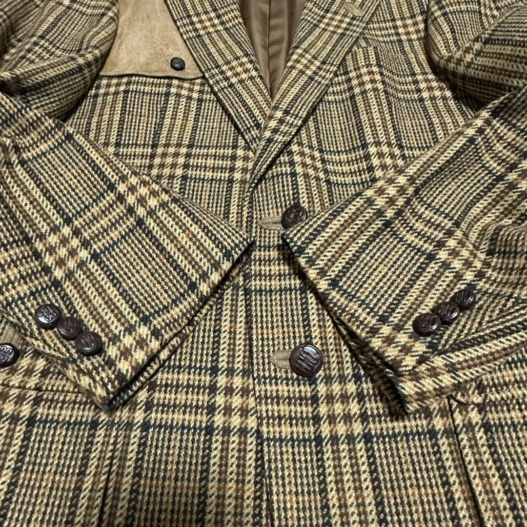 ダックス テーラードジャケット エルボーパッチ チェック くるみボタン ウールL