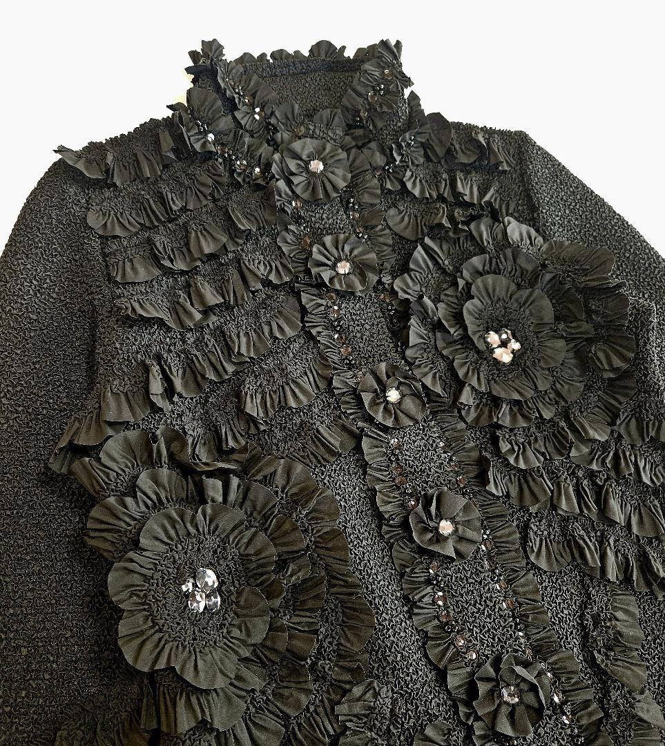 ノコオーノ プリーツ カーディガン ジャケット 黒 ブラック 38 ビジュー