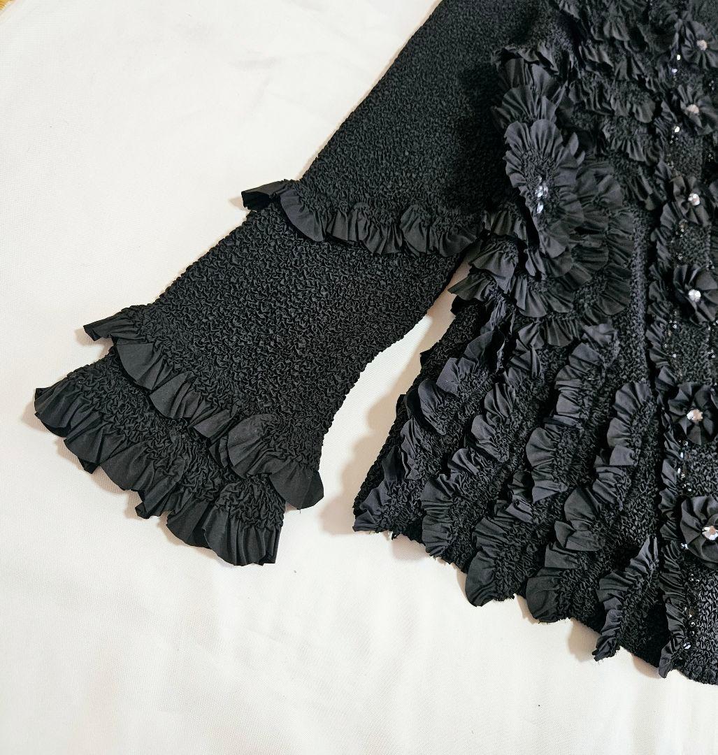 ノコオーノ プリーツ カーディガン ジャケット 黒 ブラック 38 ビジュー