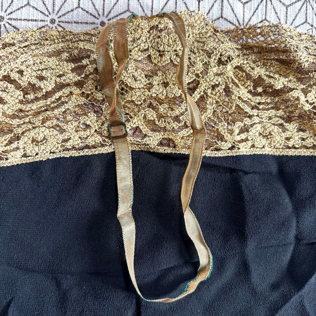 【シルク100%】ラルフローレン レーストリム キャミソール 黒×ゴールド M