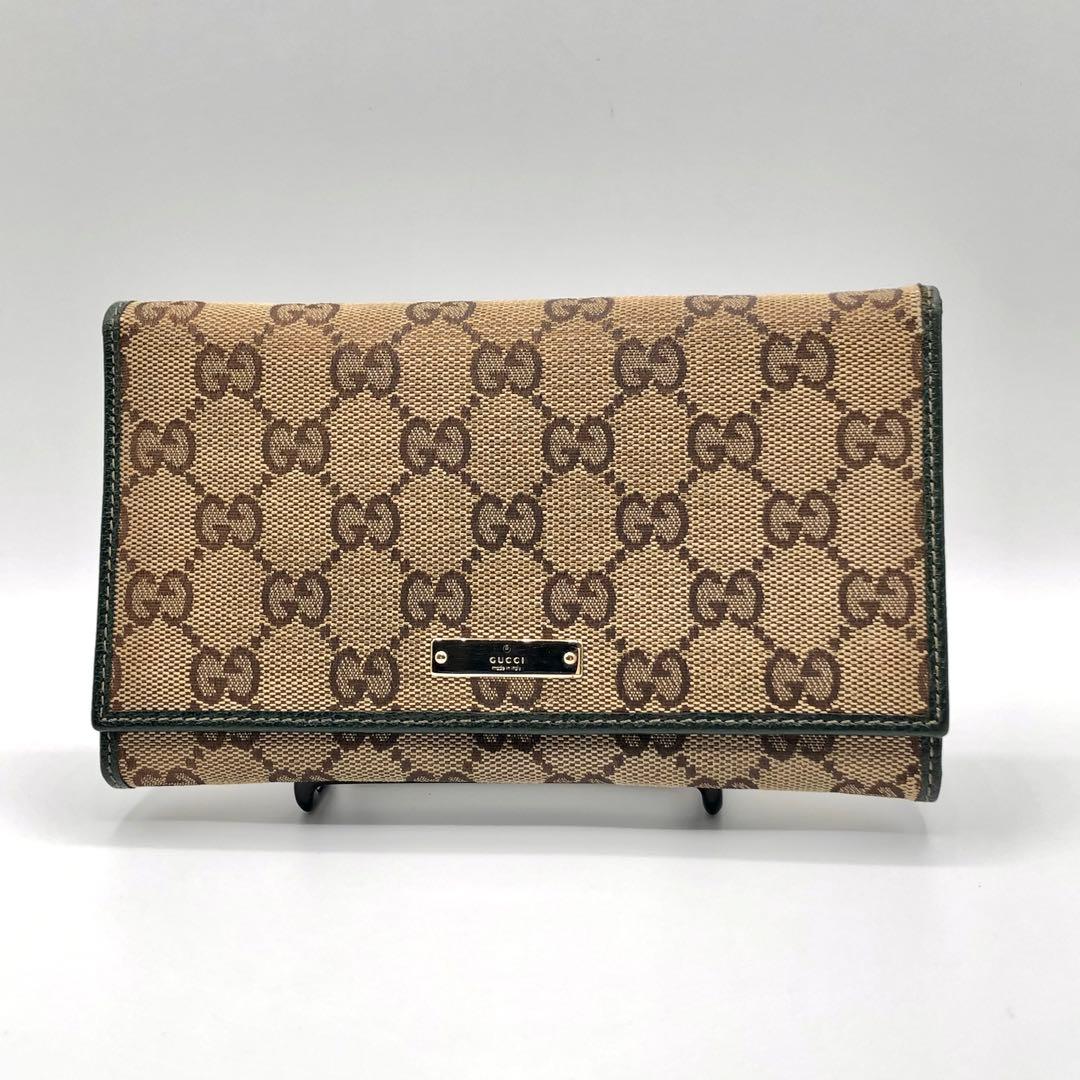 グッチ ２つ折り財布 がま口 GGキャンバス グリーン 長財布