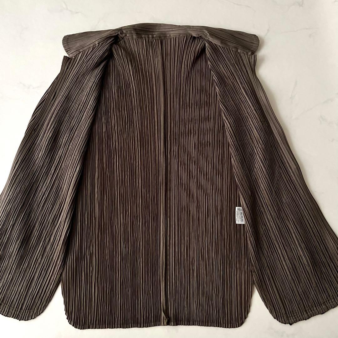 プリーツプリーズ イッセイミヤケ シャツ カーディガン 総柄 L 3 丸襟