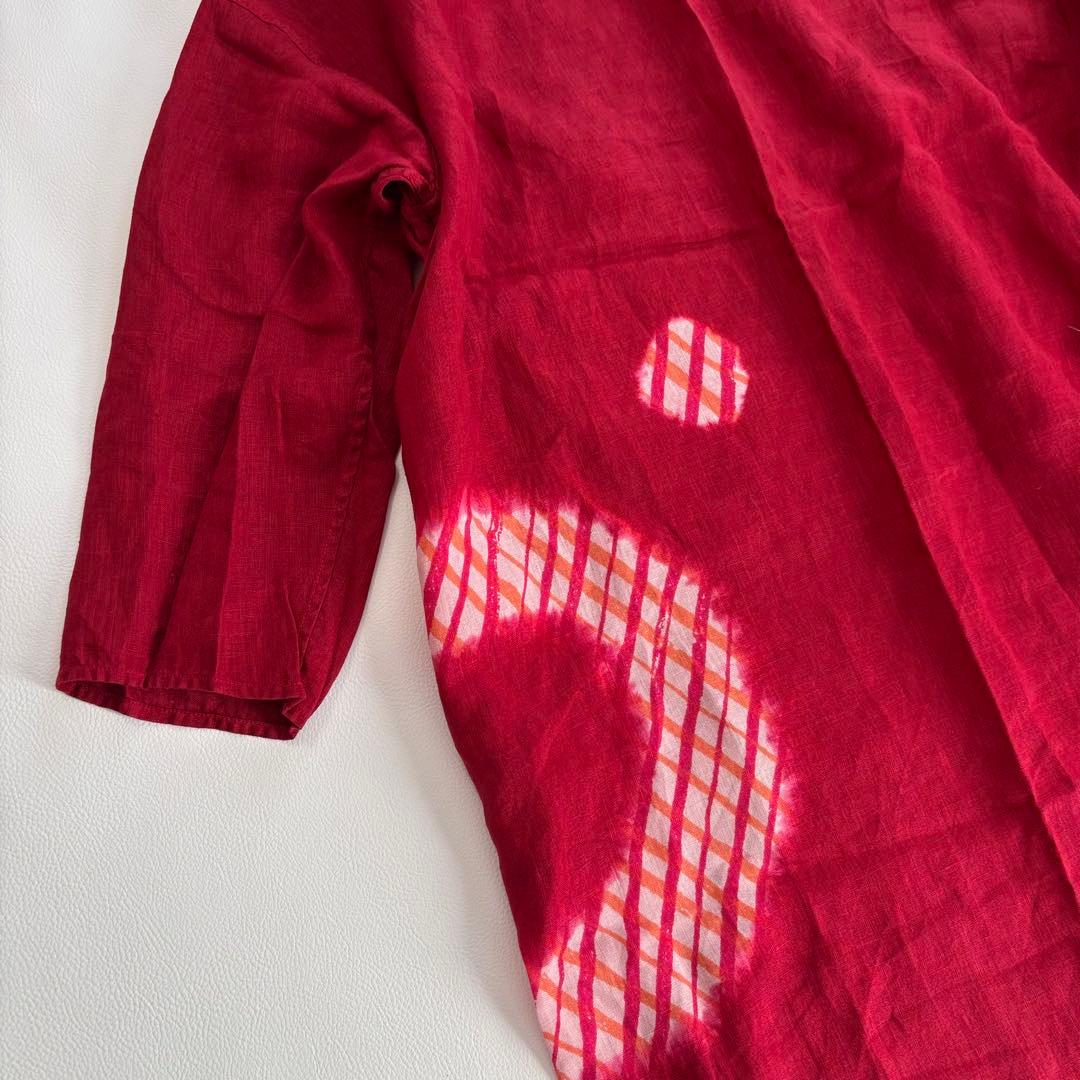 ヨーガンレール ひざ丈ワンピース リネン100% Mサイズ 模様 レッド