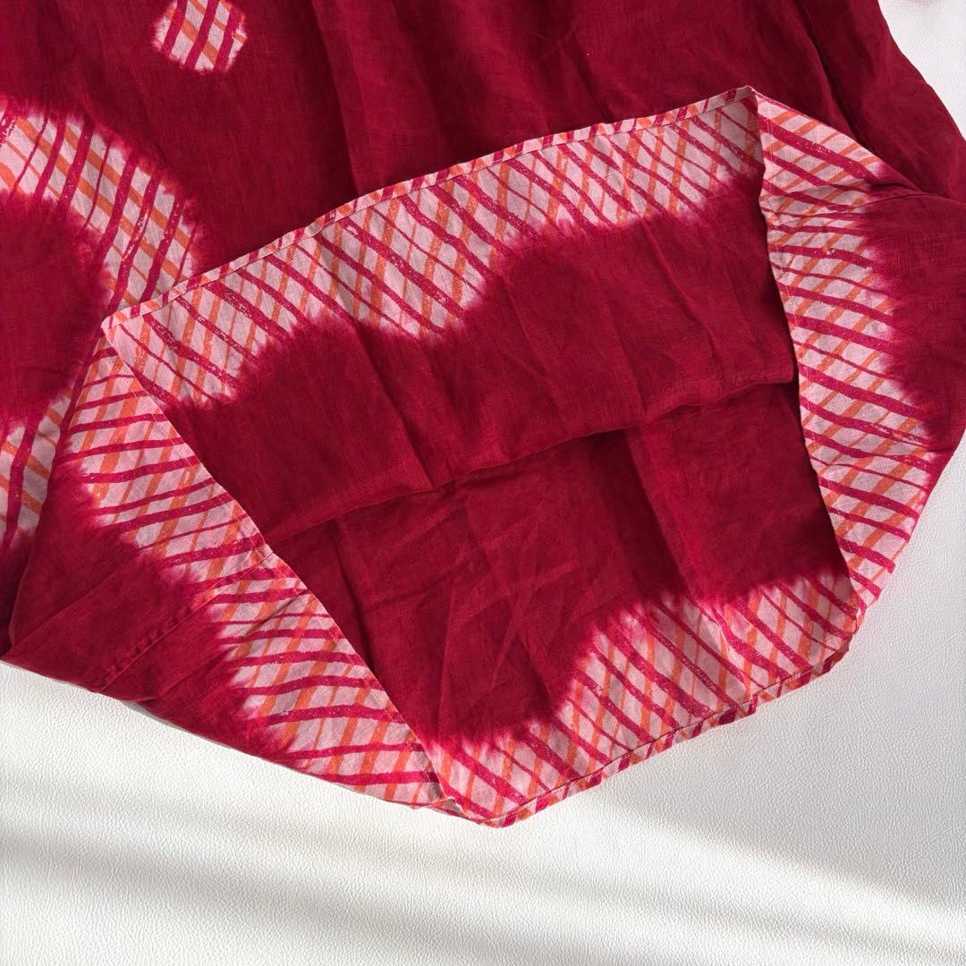 ヨーガンレール ひざ丈ワンピース リネン100% Mサイズ 模様 レッド