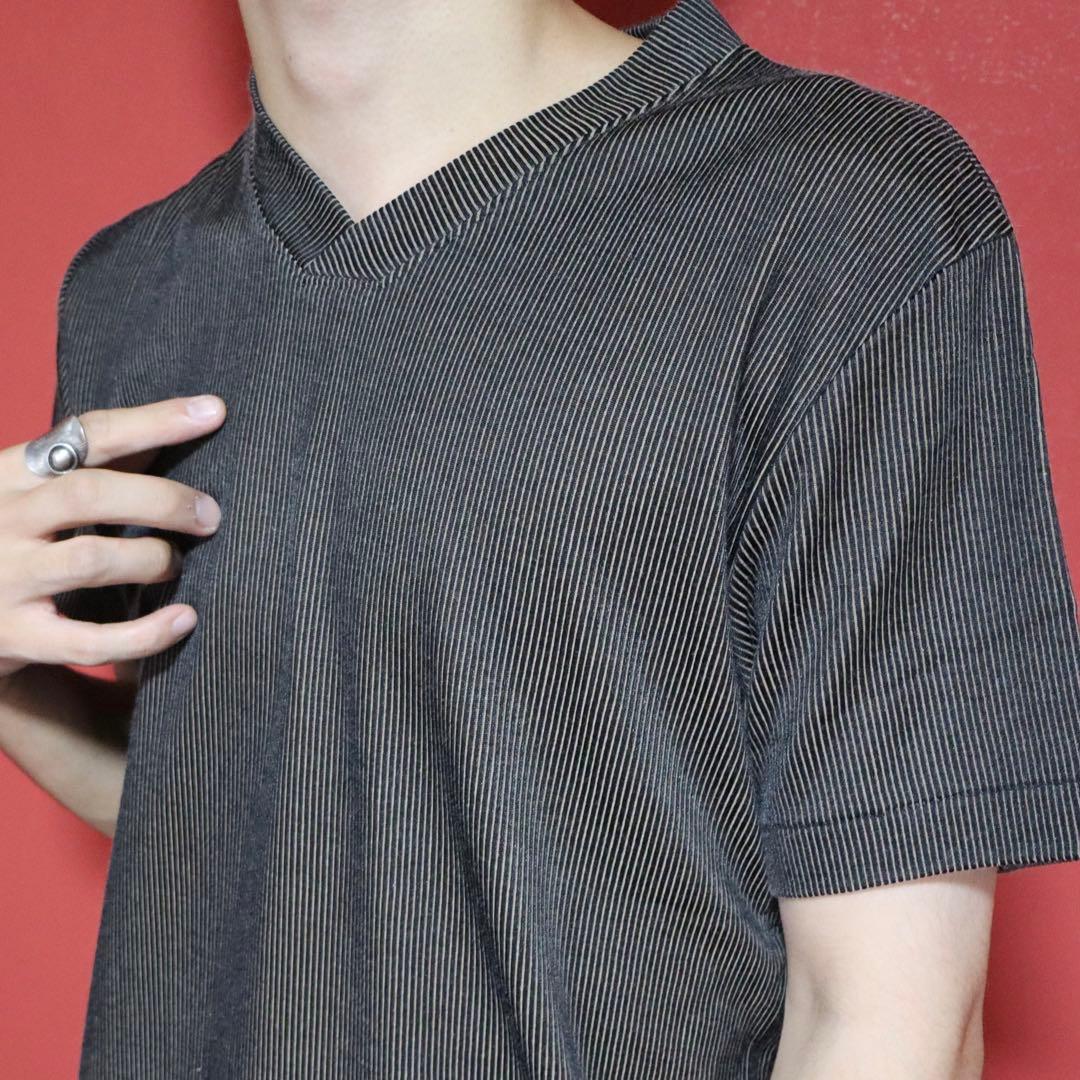 GAULTIER HOMME objet 立体ストライプ Vネック Tシャツ
