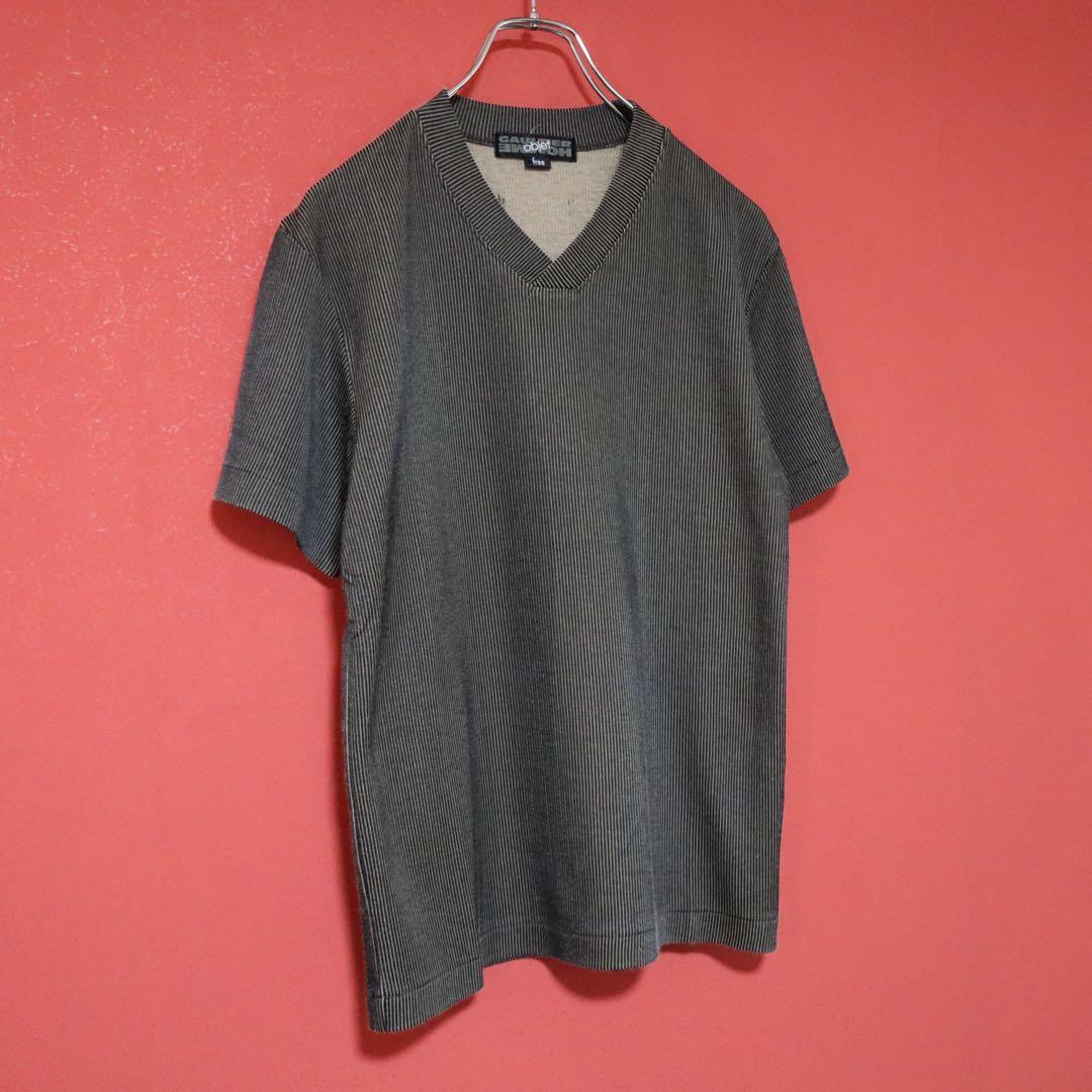 GAULTIER HOMME objet 立体ストライプ Vネック Tシャツ