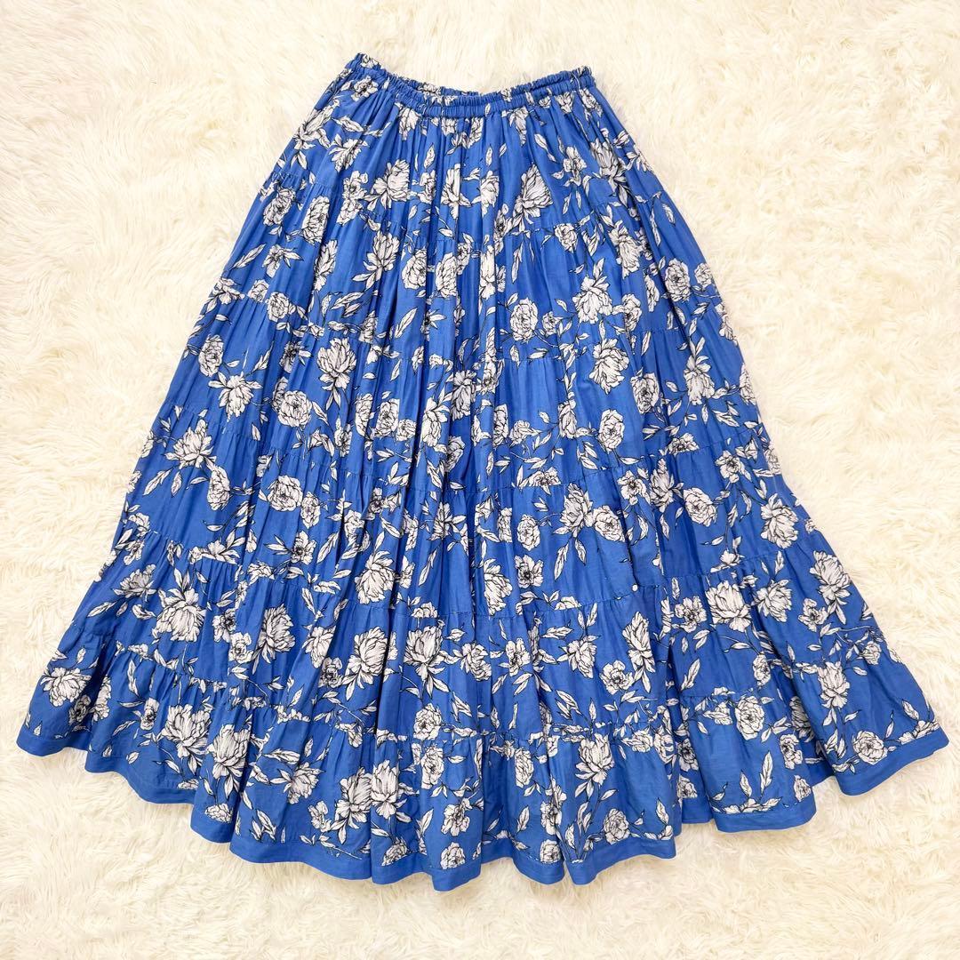 マリハ 月影のスカート ユナイテッドアローズ別注 ロング ティアード 青