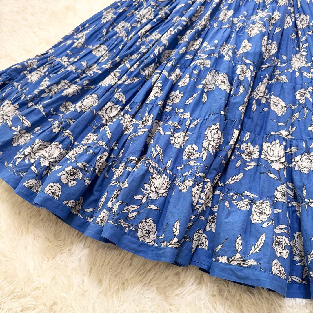 マリハ 月影のスカート ユナイテッドアローズ別注 ロング ティアード 青