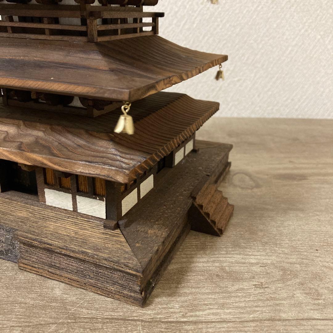 木製　法隆寺　五重塔　孝心作　焼板　高さ約50㌢　置物　〈検 彫刻　仏塔　寺院