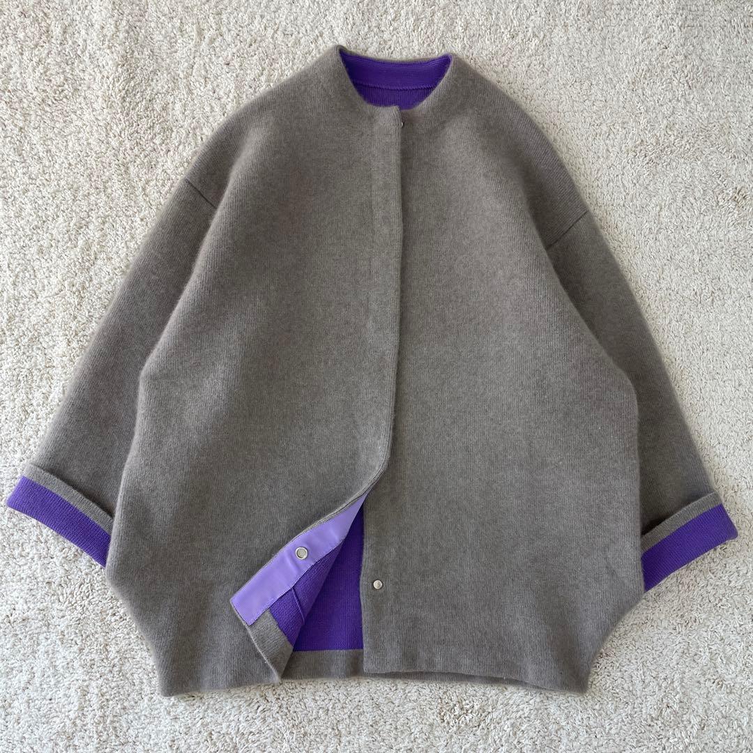 美品♡ エレンディーク ラクーンミックスダブルカーディガン グレー パープル 2