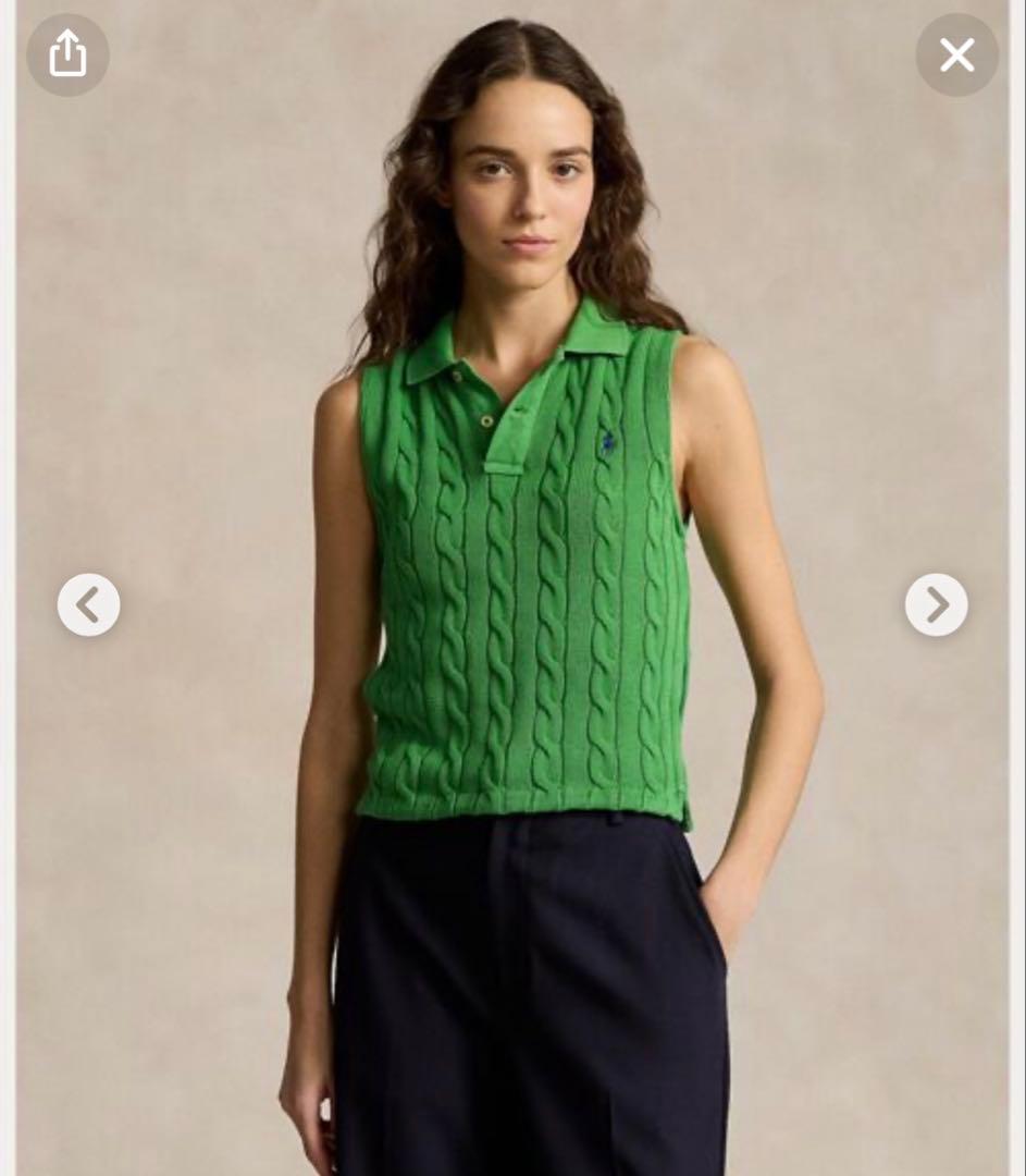 Polo Ralph Lauren ケーブルニットクロップドポロシャツ グリーン