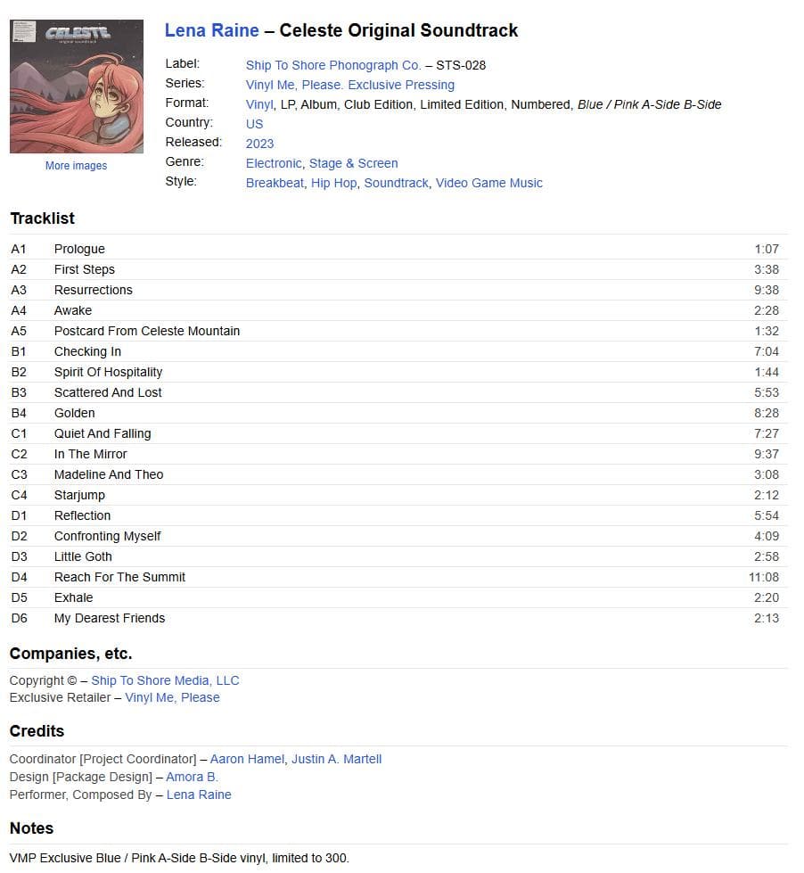 【未再生・300枚限定・超希少】Celeste OST VMP限定プレス