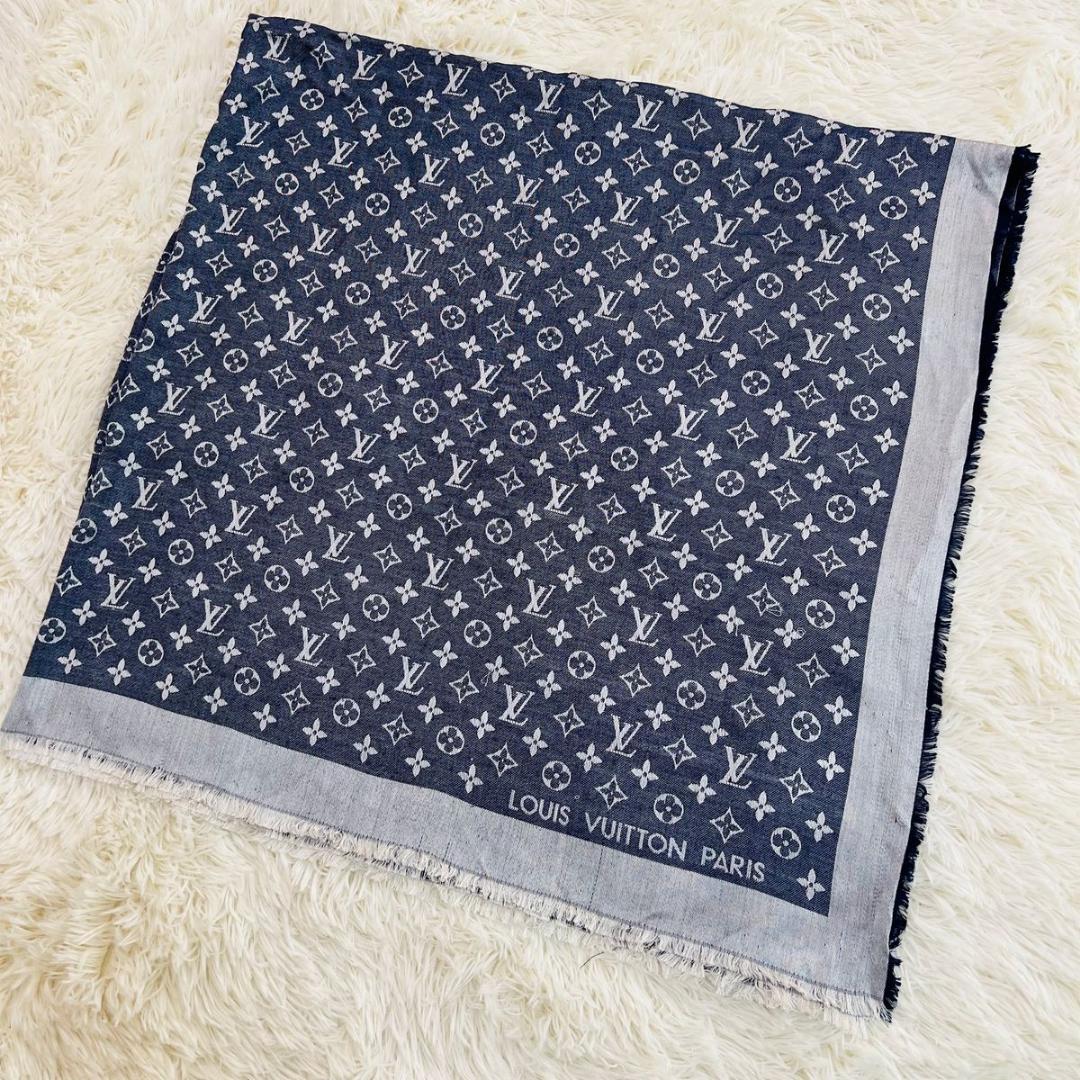 ルイヴィトン M71378 モノグラム・デニム ショール グレー/ネイビー 大判
