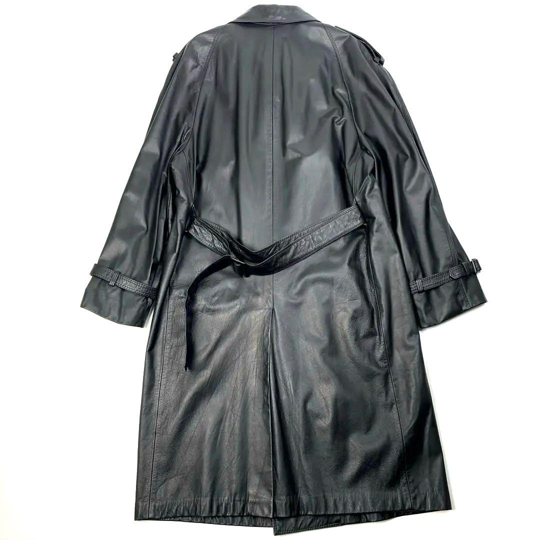 【本革】レザー トレンチコート 黒 XL位 ロングコート レザージャケット