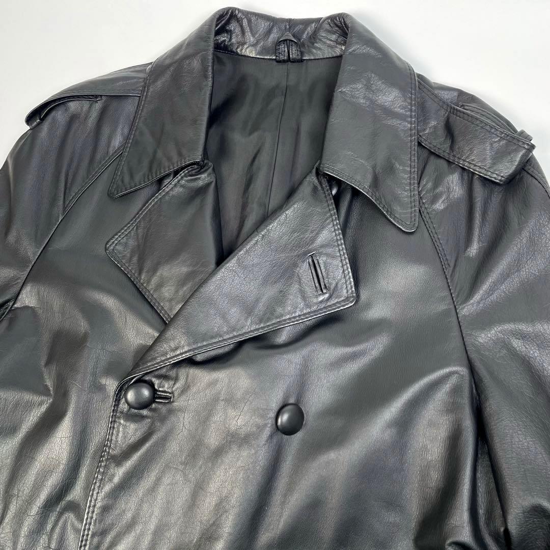 【本革】レザー トレンチコート 黒 XL位 ロングコート レザージャケット
