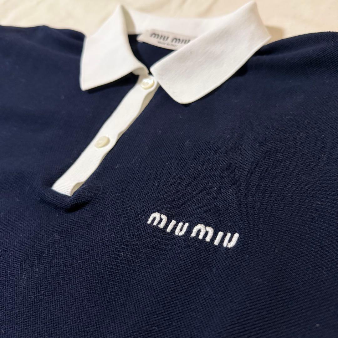 MIU MIU ネイビー コットンピケポロシャツ　Sサイズ　ポロシャツ